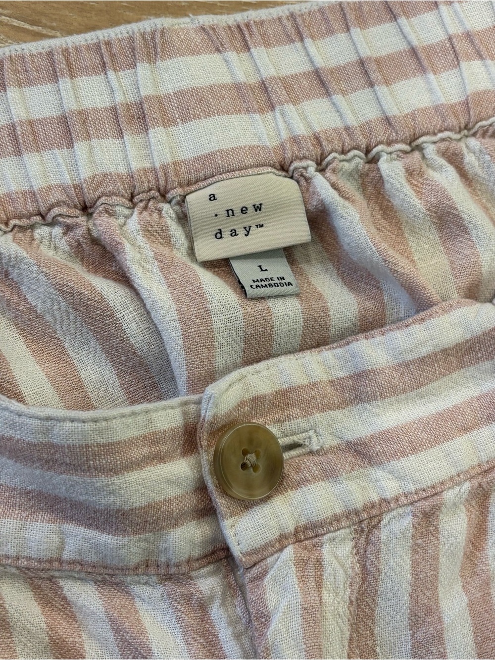 A New Day Pink White Striped Linen Blend Midi Skirt Women’s Large A-Line - Picture 9 of 9